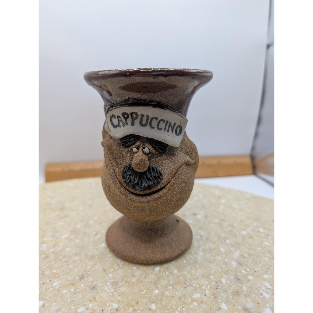 VTG Ugly Silly 3D Face "Before Coffee" Mug Cup Handmade Stoneware Folk Art Signd